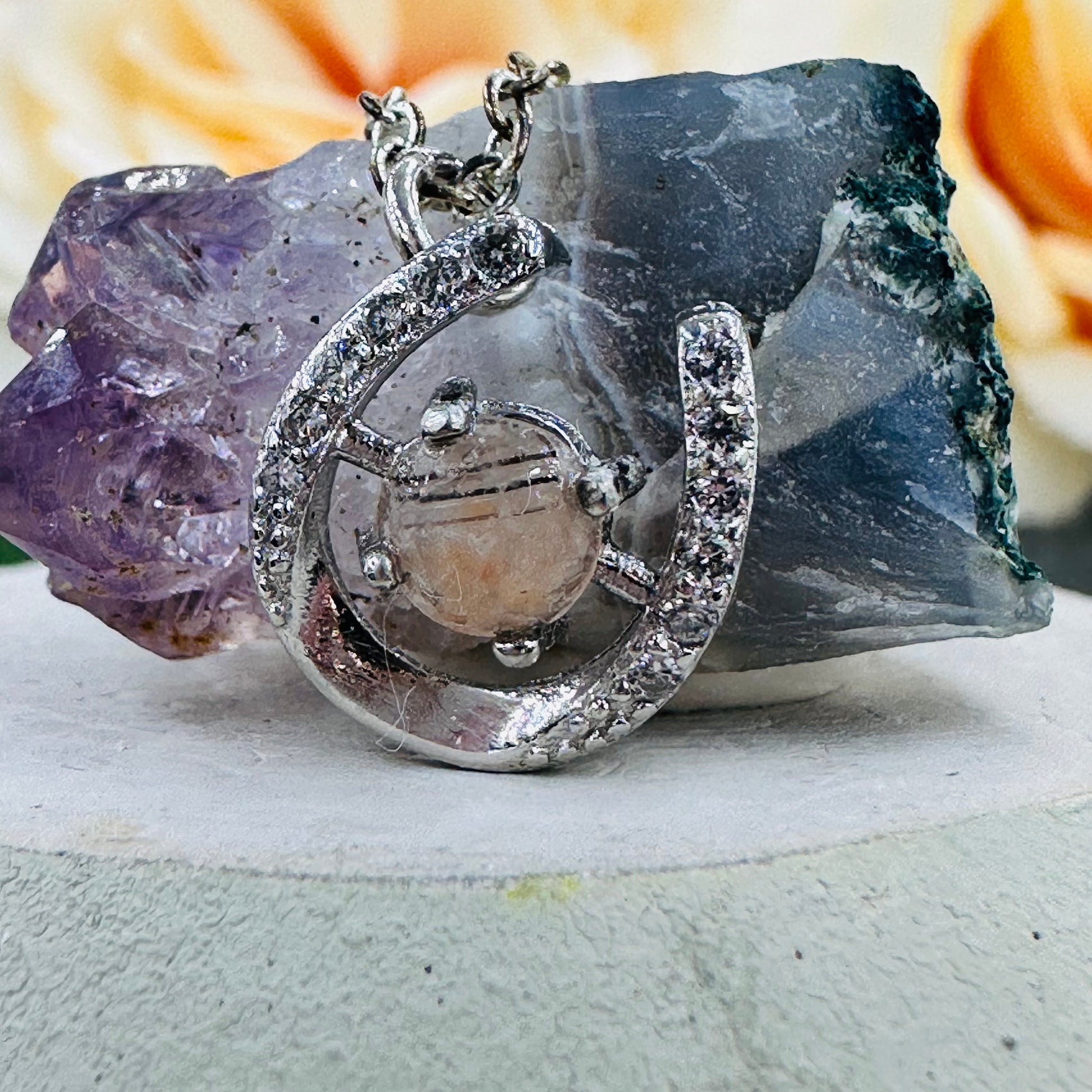 LUCK ~ gemstone keepsake ~ made with ashes ~ horseshoe pendant ~ jewelry made with hair ~ gems made with horse hair
