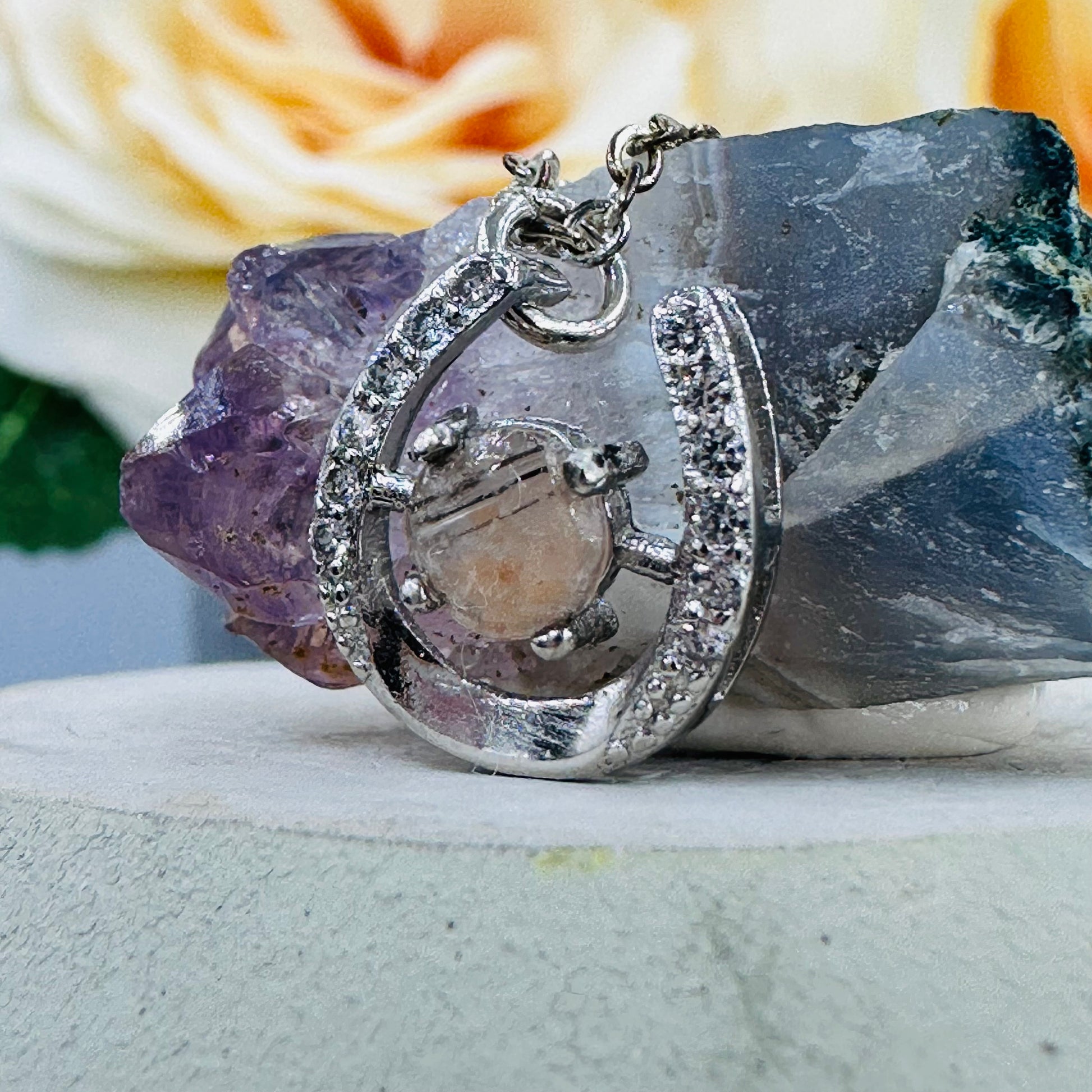 LUCK ~ gemstone keepsake ~ made with ashes ~ horseshoe pendant ~ jewelry made with hair ~ gems made with horse hair